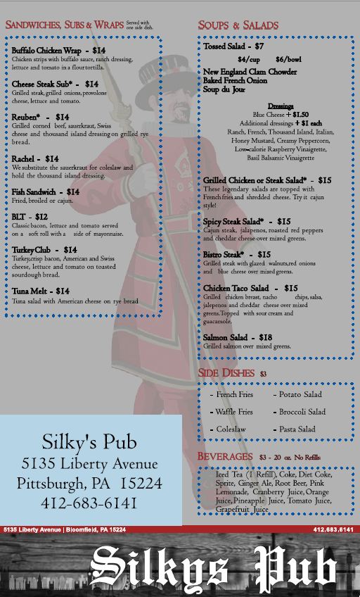 Silky's Pub Menu - Image 1