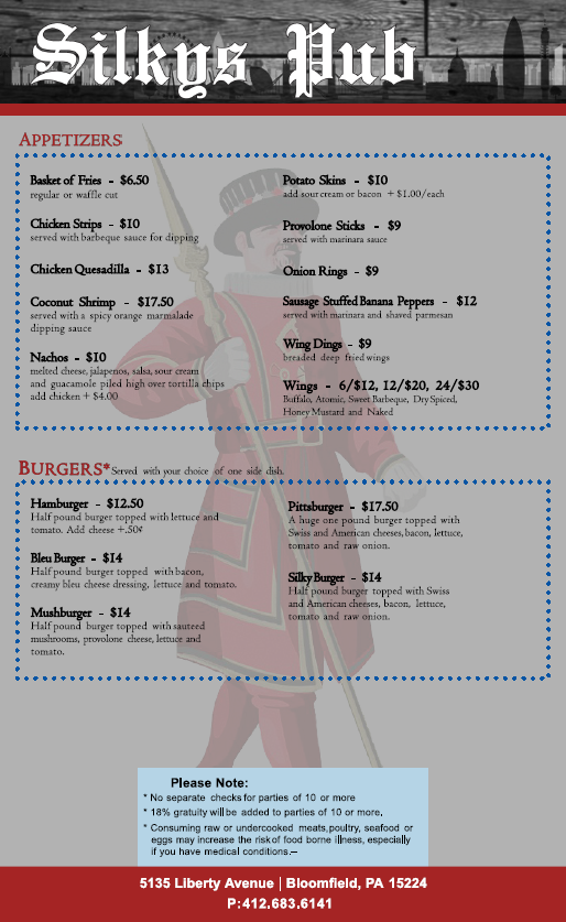 Silky's Pub Menu - Image 2